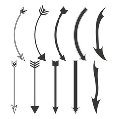 Black arrow shapes. Curved line indicators. Abstract direction symbols. Vector navigation elements