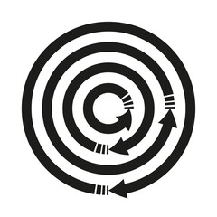 Spiral arrow symbol. Step rotation concept. Black white Vector. Progress movement sign.