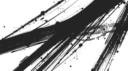 Abstract black ink brush strokes and splatters on
