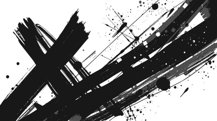 Dynamic black ink brush strokes and splatters on