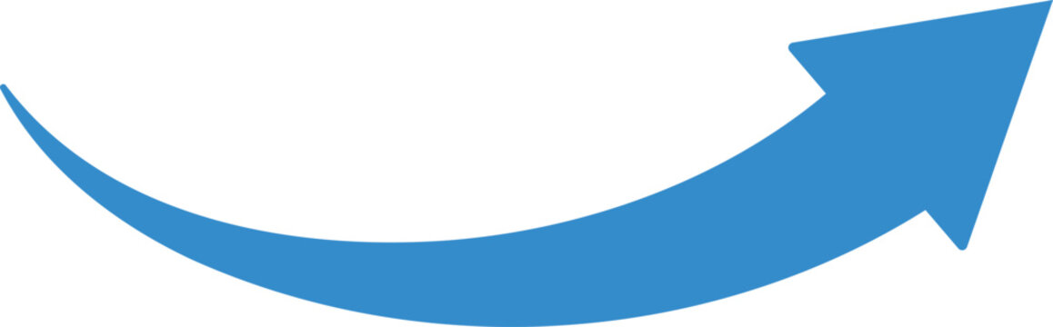 Blue curved arrow pointing upwards on white background