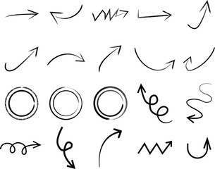 Hand Drawn Black Arrows and Circular Elements on White