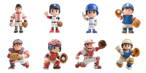 Fototapeta premium Cartoon baseball pitcher png collection in 3d transparent for sport character presentation.