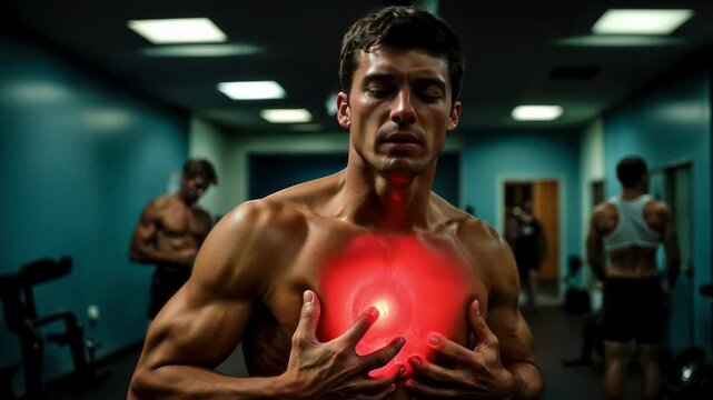 A man experiences a persistent chest pain and discomfort after exercising.