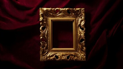 baroque. Ornate golden frame on dark velvet, showcasing intricate baroque details and luxurious texture. event programs, museum guides, designed for cultural heritage projects and event programs.
