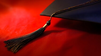 scholar. A graduation cap with a tassel, isolated on a solid red background. event programs, museum guides, designed for cultural heritage projects and event programs, preserves heritage.