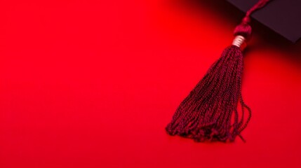 scholar. A graduation cap with a tassel, isolated on a solid red background. event programs, museum guides, designed for cultural heritage projects and event programs, preserves heritage.