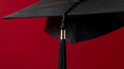 scholar. A graduation cap with a tassel, isolated on a solid red background. event programs, museum guides, designed for cultural heritage projects and event programs, preserves heritage.