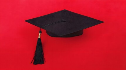 scholar. A graduation cap with a tassel, isolated on a solid red background. event programs, museum guides, designed for cultural heritage projects and event programs, preserves heritage.