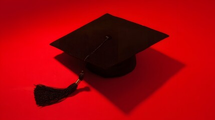 scholar. A graduation cap with a tassel, isolated on a solid red background. event programs, museum guides, designed for cultural heritage projects and event programs, preserves heritage.