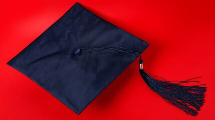scholar. A graduation cap with a tassel, isolated on a solid red background. event programs, museum guides, designed for cultural heritage projects and event programs, preserves heritage.