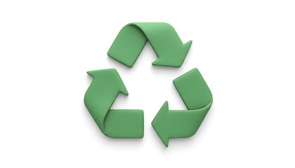 Obraz premium 3D Clay-Style Recycling Icon Made of Curved Green Arrows, Smooth Surface, Isolated on White Background