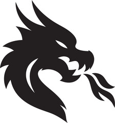 Black Dragon Head Mascot Logo Vector: Tribal Silhouette of a Mythical Fire Beast