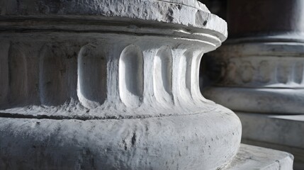 classical. Detailed view of a classical stone pillar with intricate textures and subtle shadows, highlighting architectural beauty. real-estate listings.