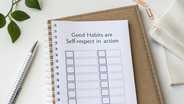 A spiral bound notebook detailing a list for good habits