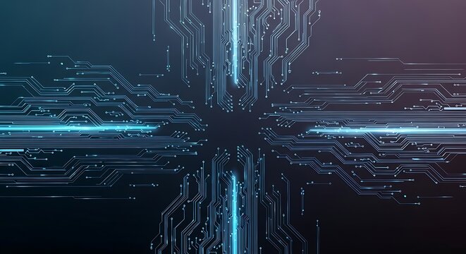 Abstract Blue Circuit Board Pattern with Glowing Lines and Nodes