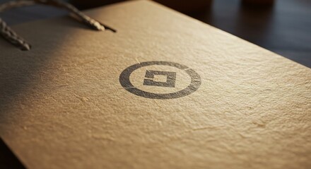 Close-up of a wooden surface with a circular logo etched into it.