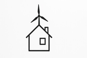 Hand-drawn house with wind turbine symbolizing renewable energy concept