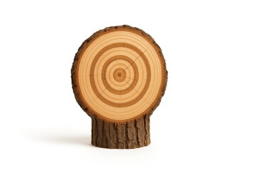 Tree trunk cross section showing growth rings on white background