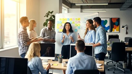 Team brainstorming session in a modern office with diverse professionals collaborating - Powered by Adobe