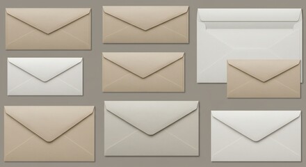 Collection of Elegant Envelopes in Neutral Tones for Invitations and Correspondence.