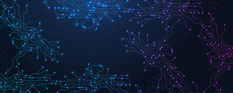 Circuit board digital abstract background. Motherboard technology texture design. AI semiconductor and computer processor on tech bg. Vector illustration