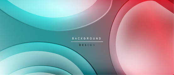 Abstract background features overlapping circles. Teal, pink, gray hues create modern design. Smooth gradients offer visual depth.