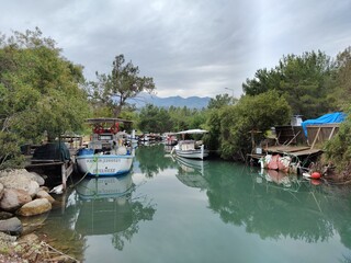 Obraz premium A bay in the town of Kemer, with numerous local boats. Fishing boats