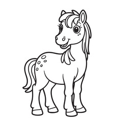 kids’ coloring pages, kids, coloring, pages, Cute cartoon outline pony is standing and happily smiling with transparent background