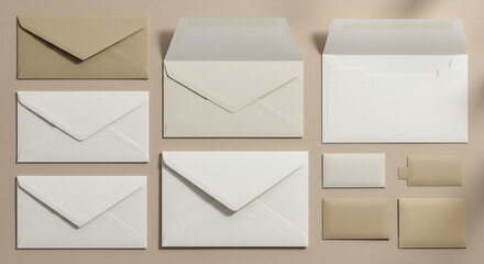 Collection of Various Envelopes and Stationery Items on a Neutral Background.
