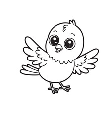 Line art depicts a cartoon bird spreading its wings with a transparent background, kids’ coloring pages, kids, coloring, pages,