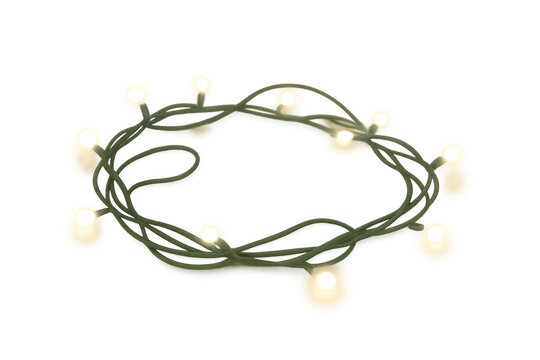 Glowing christmas string lights forming an oval frame, festive holiday decoration on transparent background