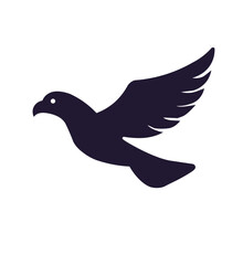 Minimal Flying Bird Silhouette Icon on White Background