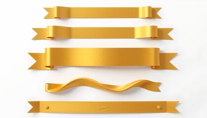 Golden ribbons with different shapes for design elements, decorations and presentation