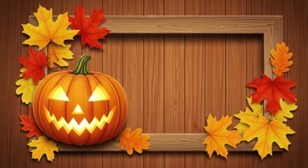 Obraz premium Glowing Jack-O'-Lantern Surrounded by Fall Decor