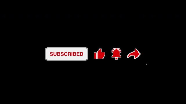 Subscribe Like Bell Comment Share transparent background | pixel style