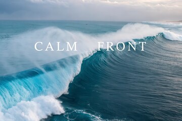 A giant blue ocean wave breaking in the ocean