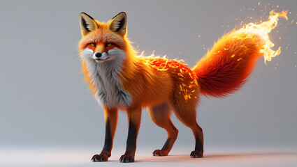 Fototapeta premium Fiery red fox standing proudly, its fur and tail ablaze with intense heat