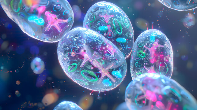 3D illustration of meiosis highlighting the crossing-over of chromosomes during genetic recombination process.