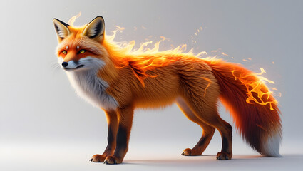 Obraz premium Fiery fox with vibrant orange flames on its back and tail