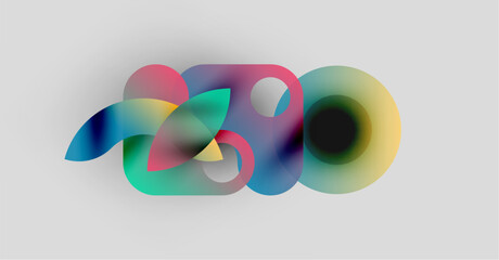 Abstract colorful shapes overlap, creating vibrant gradients. Soft edges suggest fluidity, modern design aesthetic. Minimalist composition.