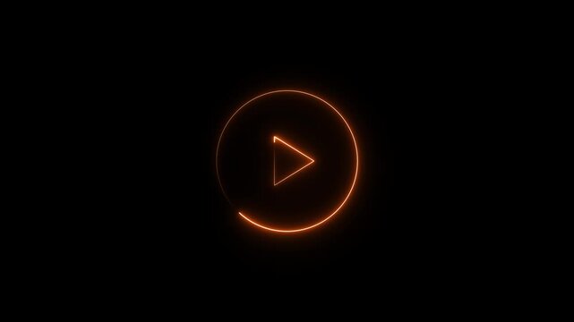 Play button icon 4k video animation. Neon shine play button with neon circle animation. Glowing a play button on black background and multimedia project. Play right triangle arrow start button.