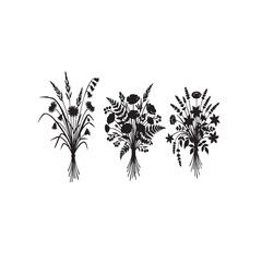 Black and white vector silhouettes of trees with leaves branches and foliage nature pattern illustration design