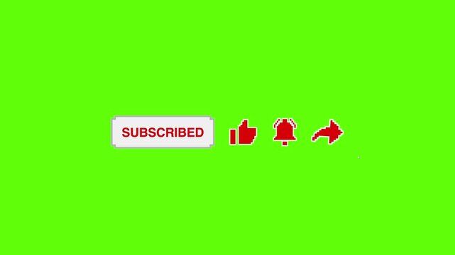 Subscribe Like Bell Comment Share green screen | pixel style