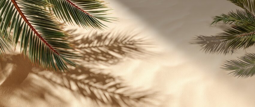 Palm frond shadows on a beige background