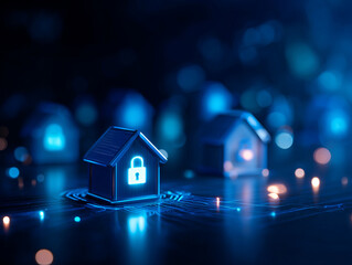 Smart home security setup with digital protection features and glowing elements