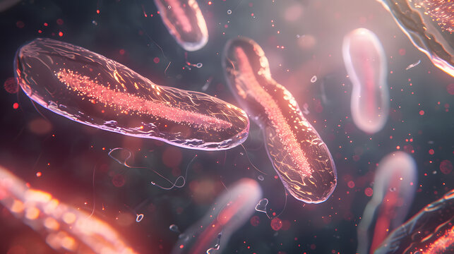 Highly detailed 3D illustration of meiosis showing chromosome division and genetic recombination in cell biology.