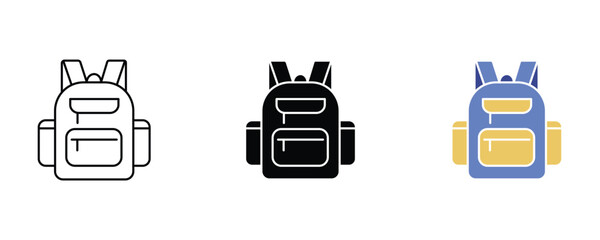 Bag school icon set vector on white background. knapsack, hiking, camping, symbol.