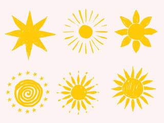A vector set of sun icons for summer design and weather illustration