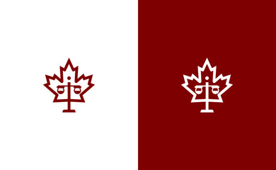 Maple leaf logo with balance symbol law and justice concept graphic
